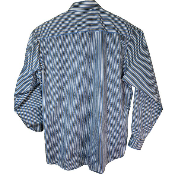 Bugatchi Classic Fit Mens XL Blue Multi-Stripe Long Sleeve Button-Up Dress Shirt - Picture 3 of 11